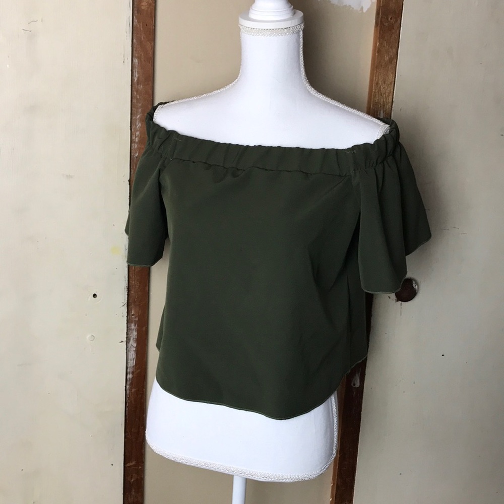 Large Off the Shoulder Olive Green Crop Top